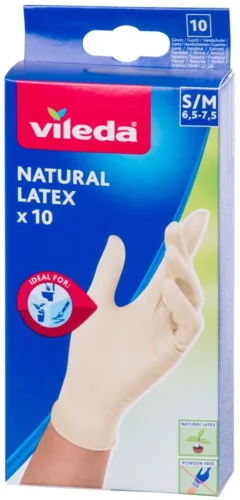 Vileda Natural Latex egyszer használatos latex kesztyű – S/M, 10 db