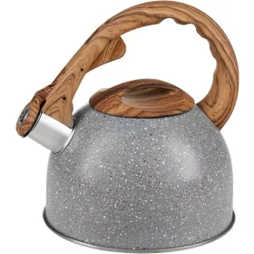  MagicHome rozsdamentes acél sípoló teáskanna fa hatású fogantyúval – 2,5 liter, szürke