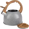 MagicHome rozsdamentes acél sípoló teáskanna fa hatású fogantyúval – 2,5 liter, szürke