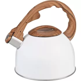  MagicHome rozsdamentes acél sípoló teáskanna fa hatású fogantyúval – 2,5 liter, fehér