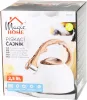 MagicHome rozsdamentes acél sípoló teáskanna fa hatású fogantyúval – 2,5 liter, fehér