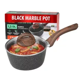   MagicHome Black Marble Line nyeles lábas üvegfedővel, márványhatású tapadásmentes bevonattal – Ø 16 cm, 1300 ml