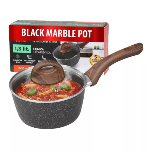 MagicHome Black Marble Line nyeles lábas üvegfedővel, márványhatású tapadásmentes bevonattal – Ø 16 cm, 1300 ml