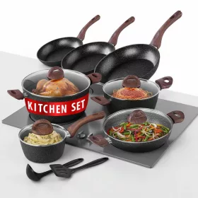   MagicHome Black Marble Line edénykészlet márványhatású tapadásmentes bevonattal – 13 részes