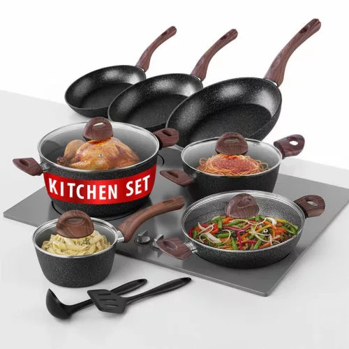 MagicHome Black Marble Line edénykészlet márványhatású tapadásmentes bevonattal – 13 részes