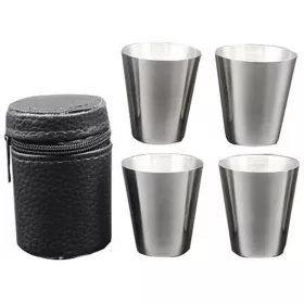   MagicHome rozsdamentes acél felespohár készlet műbőr tokban – 4 darab