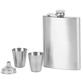   MagicHome díszdobozos rozsdamentes acél laposüveg készlet – 235 ml, 2 × darab felespohárral és tölcsérrel