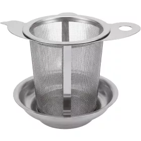   MagicHome rozsdamentes acél teaszűrő alátéttel – 10,3 × 7,2 × 6,5 cm