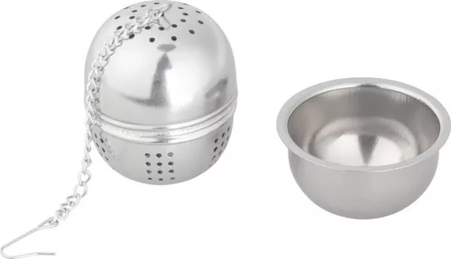 MagicHome tojás alakú rozsdamentes acél teaszűrő lánccal – 4,6 × 4 × 4,5 cm