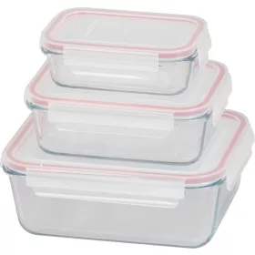   MagicHome téglalap alakú üveg ételtároló doboz készlet műanyag fedéllel – 3 db, 400/900/1900 ml