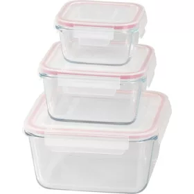   MagicHome négyzet alakú üveg ételtároló doboz készlet műanyag fedéllel – 3 db, 450/1000/1900 ml