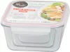 MagicHome négyzet alakú üveg ételtároló doboz készlet műanyag fedéllel – 3 db, 450/1000/1900 ml