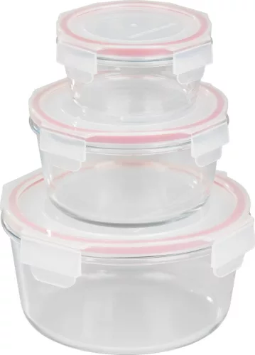 MagicHome kerek üveg ételtároló doboz készlet műanyag fedéllel – 3 db, 370/800/1500 ml