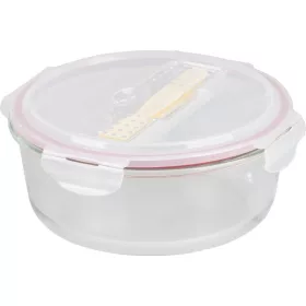   MagicHome kerek üveg ételtároló doboz műanyag fedéllel és evőeszközzel – 1200 ml