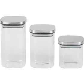   MagicHome üveg tárolóedény készlet rozsdamentes acél fedéllel – 3 db, 800/1100/1500 ml