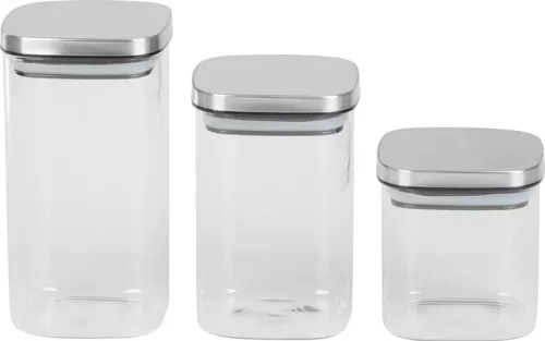 MagicHome üveg tárolóedény készlet rozsdamentes acél fedéllel – 3 db, 800/1100/1500 ml