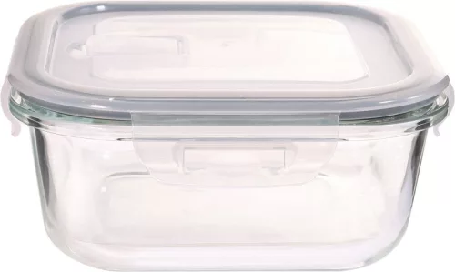 MagicHome négyzet alakú üveg ételtároló doboz fedéllel és szellőzőszeleppel – 800 ml