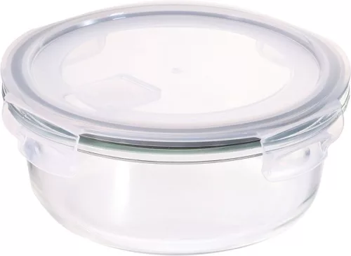 MagicHome kerek üveg ételtároló doboz fedéllel és szellőzőszeleppel – 950 ml
