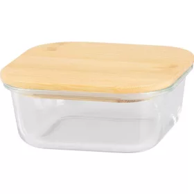   MagicHome négyzet alakú üveg ételtároló doboz bambusz fedéllel – 800 ml