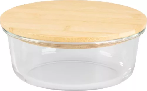 MagicHome kerek üveg ételtároló doboz bambusz fedéllel – 950 ml