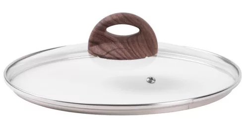 MagicHome Marble Line üvegfedő fa hatású fogantyúval és gőzkieresztő nyílással – Ø 26 cm