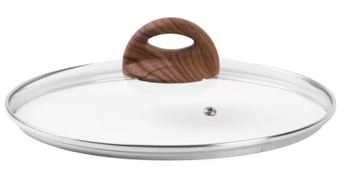 MagicHome Marble Line üvegfedő fa hatású fogantyúval és gőzkieresztő nyílással – Ø 24 cm