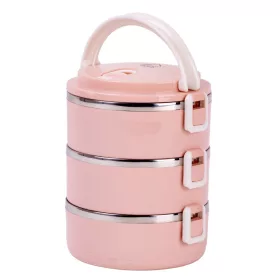   MagicHome 3 részes ételhordó készlet rozsdamentes acél betéttel – 3 × 500 ml, rózsaszín