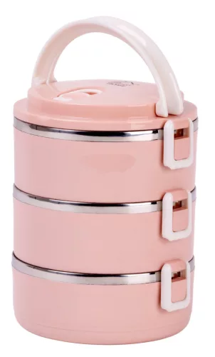 MagicHome 3 részes ételhordó készlet rozsdamentes acél betéttel – 3 × 500 ml, rózsaszín