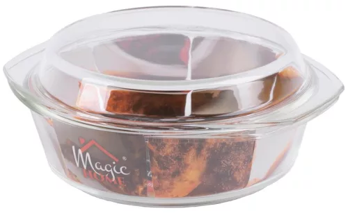 MagicHome kerek boroszilikát üveg sütőtál (jénai tál) fedővel – 2,5 liter