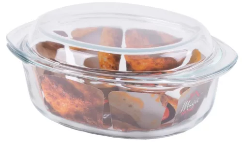 MagicHome ovális boroszilikát üveg sütőtál (jénai tál) fedővel – 3,5 liter