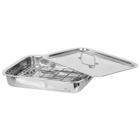   MagicHome rozsdamentes acél tepsi grillráccsal és fedővel – 38 × 28 × 6 cm