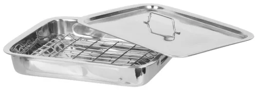 MagicHome rozsdamentes acél tepsi grillráccsal és fedővel – 38 × 28 × 6 cm