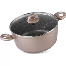   MagicHome Coffee Brown Line fazék üvegfedővel, 2 rétegű márványhatású tapadásmentes bevonattal – Ø 24 cm, 4000 ml
