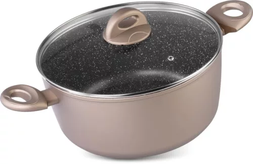 MagicHome Coffee Brown Line fazék üvegfedővel, 2 rétegű márványhatású tapadásmentes bevonattal – Ø 28 cm, 5900 ml