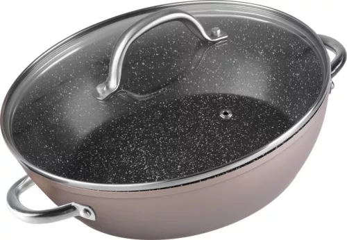 MagicHome Coffee Brown Line mélyserpenyő üvegfedővel, 2 rétegű márványhatású tapadásmentes bevonattal – Ø 26 cm, 2800 ml