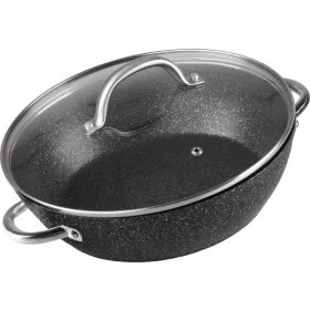   MagicHome Black Marble Line mélyserpenyő üvegfedővel, 3 rétegű márványhatású tapadásmentes bevonattal – Ø 26 cm, 2800 ml