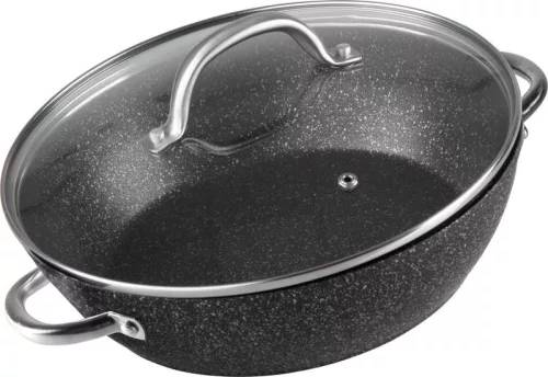 MagicHome Black Marble Line mélyserpenyő üvegfedővel, 3 rétegű márványhatású tapadásmentes bevonattal – Ø 26 cm, 2800 ml