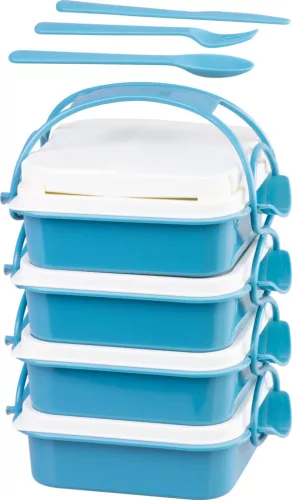 MagicHome 4 részes szögletes ételhordó evőeszközzel – 4 × 800 ml
