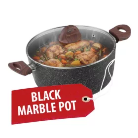  MagicHome Black Marble Line fazék üvegfedővel, 3 rétegű márványhatású tapadásmentes bevonattal – Ø 20 cm, 2200 ml