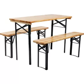   Sörpad készlet DORTMUND Mini3, asztal 117x56x76,5 cm, 2x pad 117x25x46,5 cm, fa 27 mm