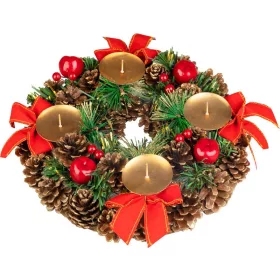   MagicHome, karácsonyi koszorú, természetes, adventi, piros, 25 cm