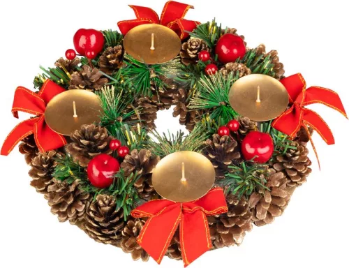 MagicHome, karácsonyi koszorú, természetes, adventi, piros, 25 cm