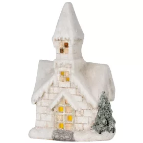   MagicHome, Karácsonyi dekoráció, templom, 3 LED sárga, kerámia, 2xAAA, beltéri, 17x11x27 cm