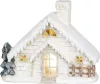 MagicHome, Karácsonyi dekoráció, házikó kéménnyel, kerámia, 3xAA, 40 cm, LED