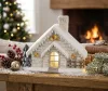 MagicHome, Karácsonyi dekoráció, házikó kéménnyel, kerámia, 3xAA, 40 cm, LED