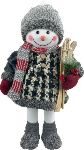MagicHome, Karácsonyi dekoráció, hóember lány sílécekkel, 50 cm