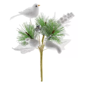 MagicHome, Karácsonyi ág, madárral, fehér, 18 cm