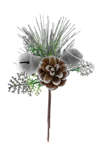 MagicHome, Karácsonyi ág, csengővel, ezüst, 20 cm