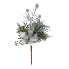 MagicHome, Karácsonyi ág, pamuttal, fehér, 25 cm