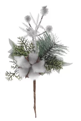 MagicHome, Karácsonyi ág, pamuttal, fehér, 25 cm
